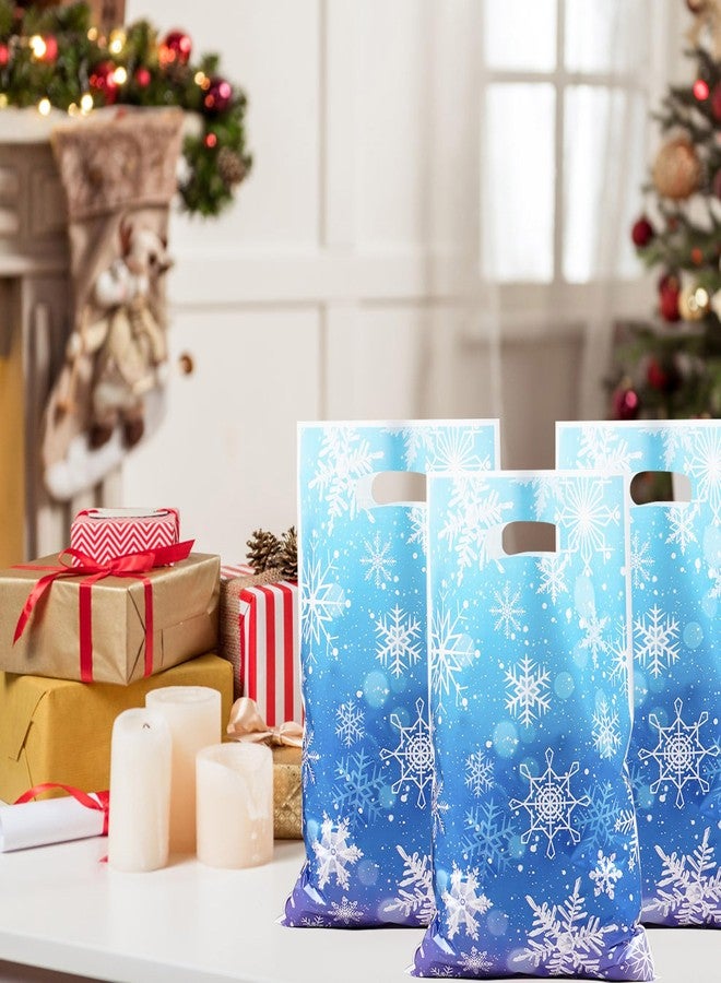 DUYIY Christmas Snowflake Gift Bags with Handles, 9.8x6.5 Inch, 60pcs Blue Plastic Party Bags for Holiday Birthday Wedding Gifts, Bulk Winter Themed Present Packaging - Image 3